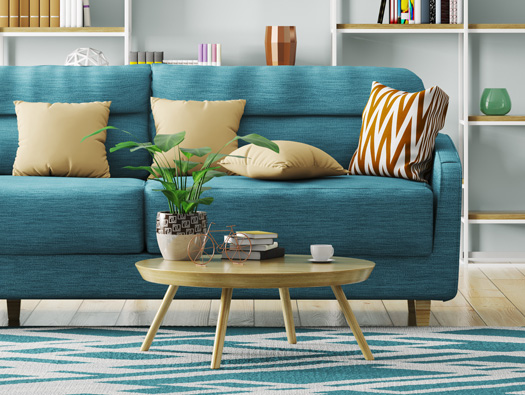 Beautiful sofa with small table in the living room of an apartment for rent