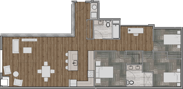 3 Bedroom Apartment floor plan