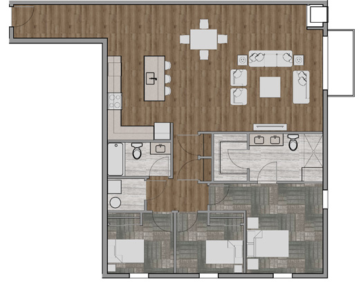 3 Bedroom Apartment floor plan